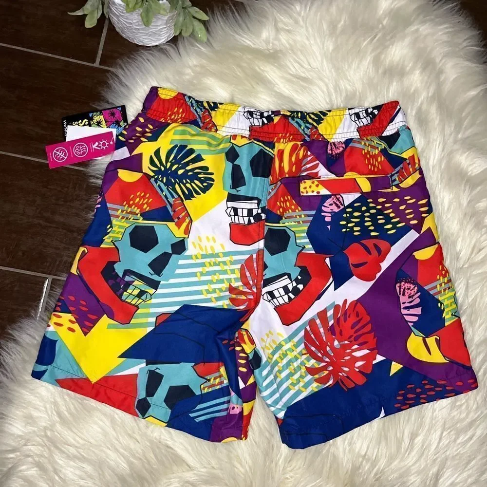 Surf Society swimwear multi colored skull trunks sz Medium